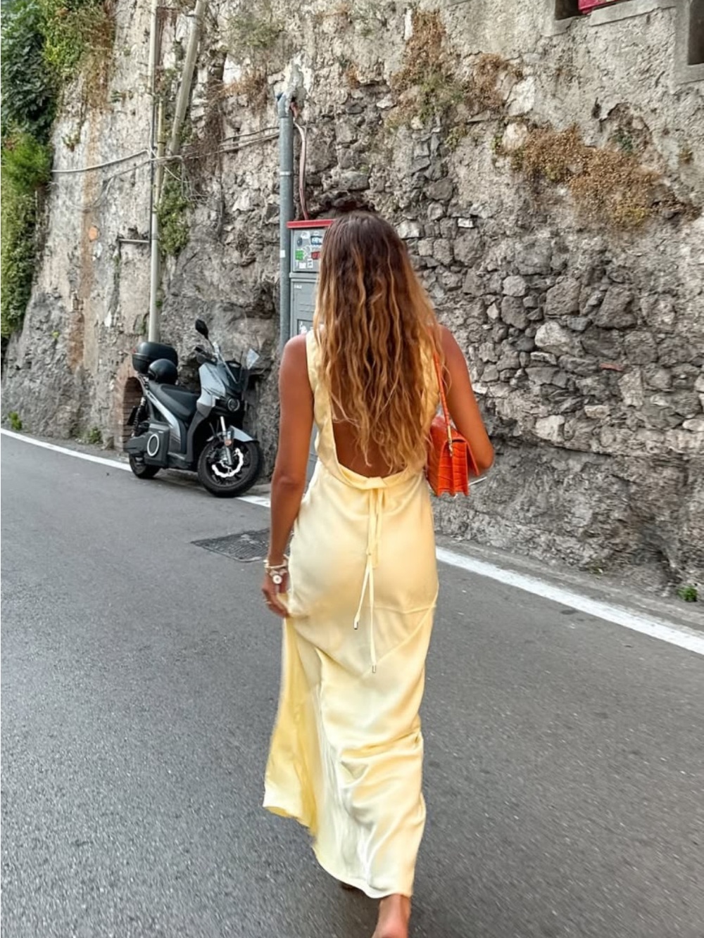 Zara Pale Yellow Backless Satin Maxi Dress